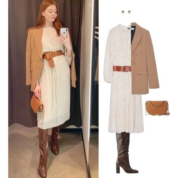 ZARA Snakeskin Print Knee High Boots Block Heel Brown Faux Leather Size US 7.5 - Picture 6 of 10